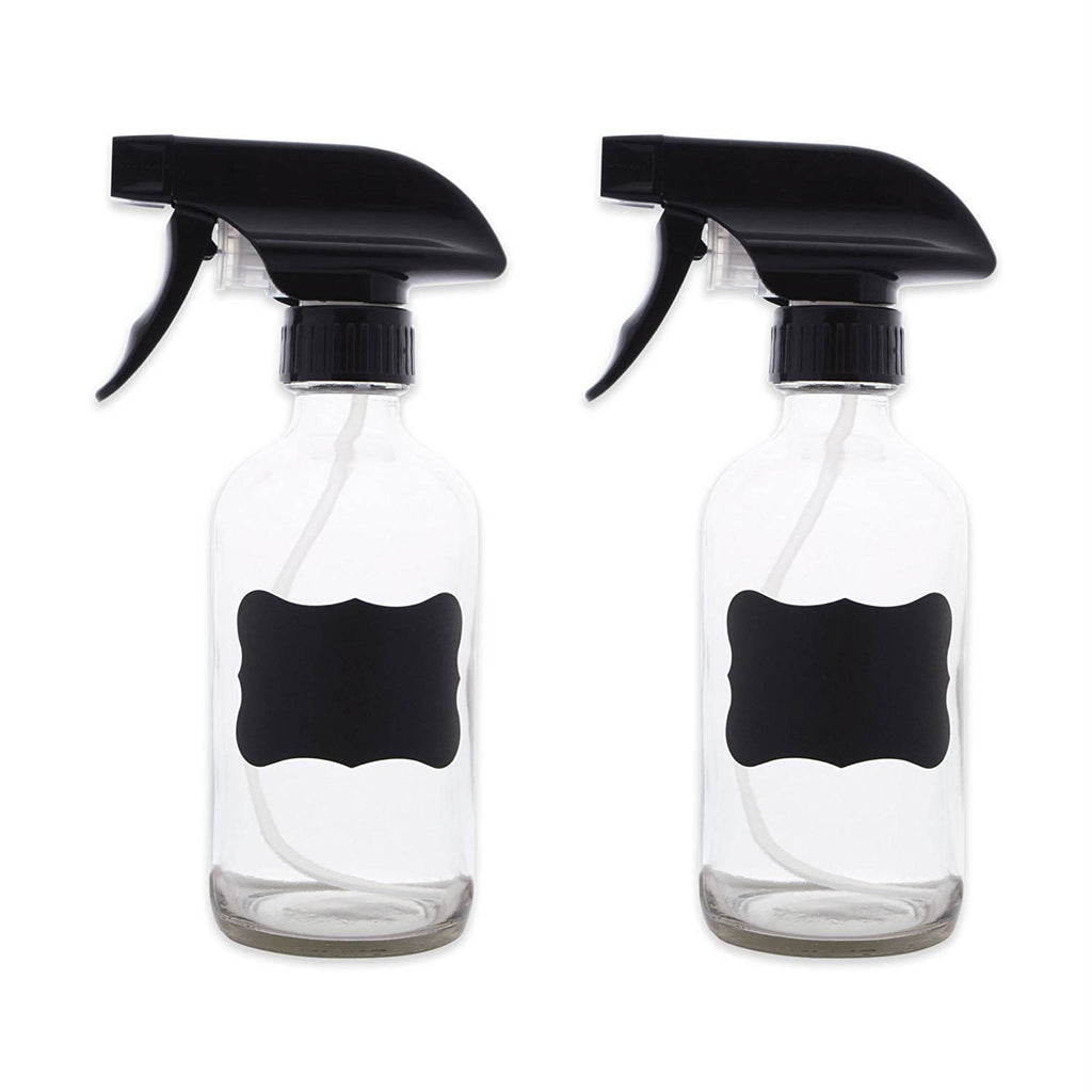 8oz Clear Glass Spray Bottle Set/2 With Labels
