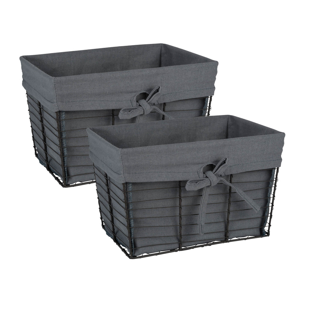 Medium Vintage Grey Wire Grey Liner Basket Set/2