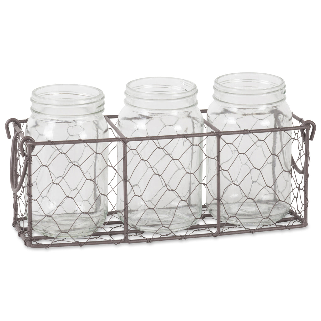 Rustic Bronze Chicken Wire Flatware Caddy With Clear Jars