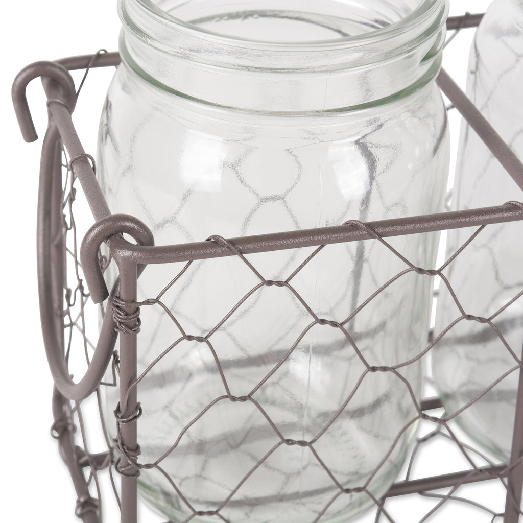 DII Rustic Chickenwre Flatware Caddy With Clear Jars