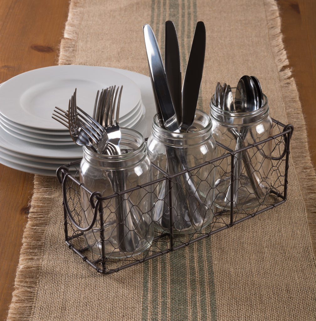 DII Rustic Chickenwre Flatware Caddy With Clear Jars