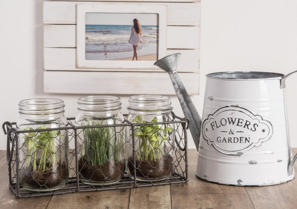 DII Rustic Chickenwre Flatware Caddy With Clear Jars