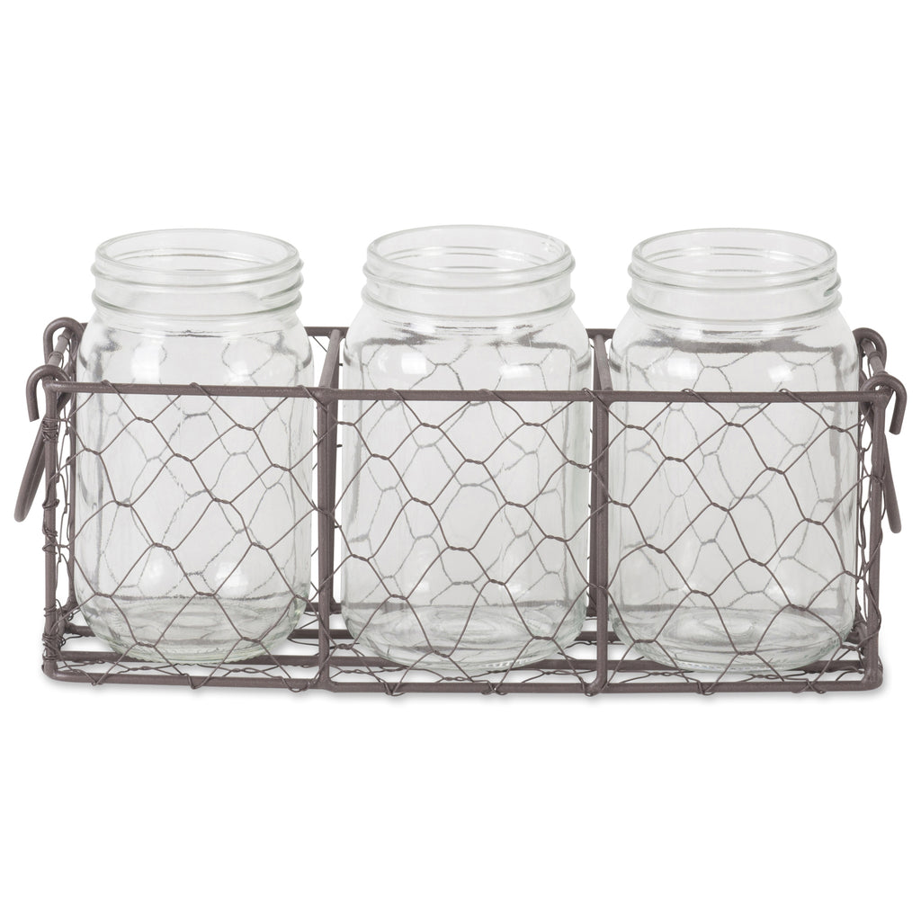 DII Rustic Chickenwre Flatware Caddy With Clear Jars