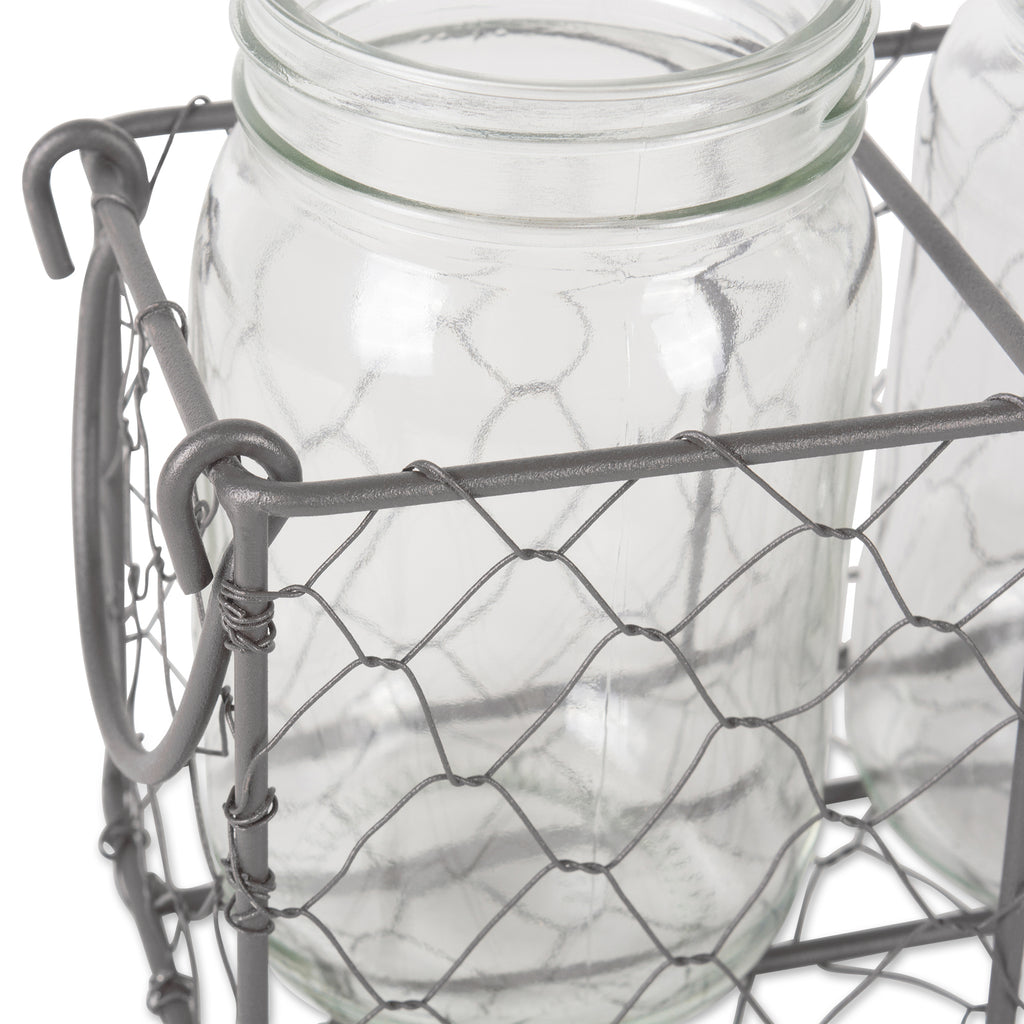 DII Vintage Grey Chickenwire Flatware Caddy With Clear Jars