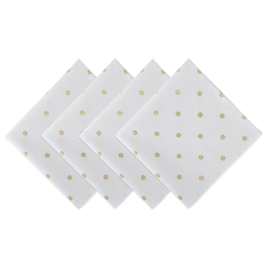 Polka Dot Napkin Set 4 White/Gold Metallic