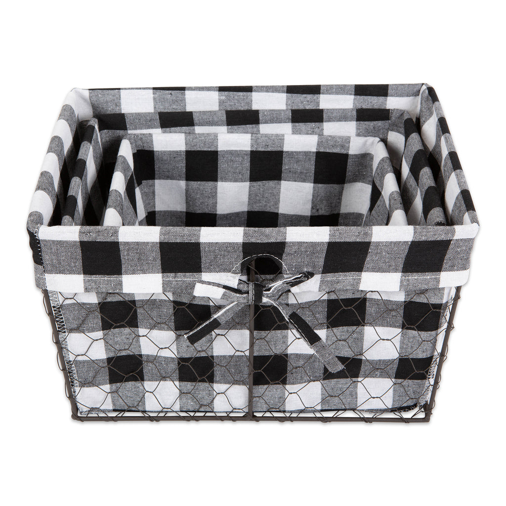 Vintage Grey Chicken Wire Black White Check Liner Basket Set of 3