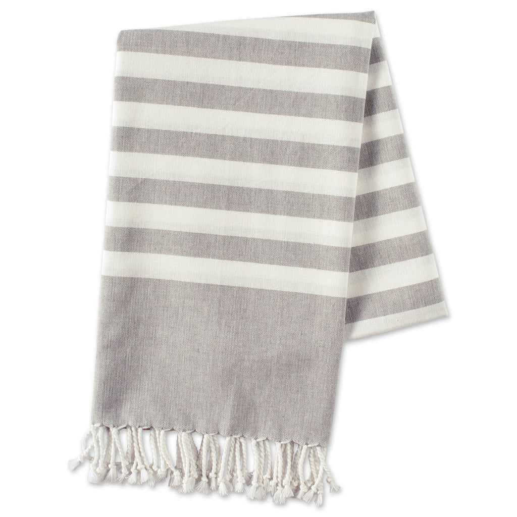 Gray 1 Inch Stripe Fouta Towel