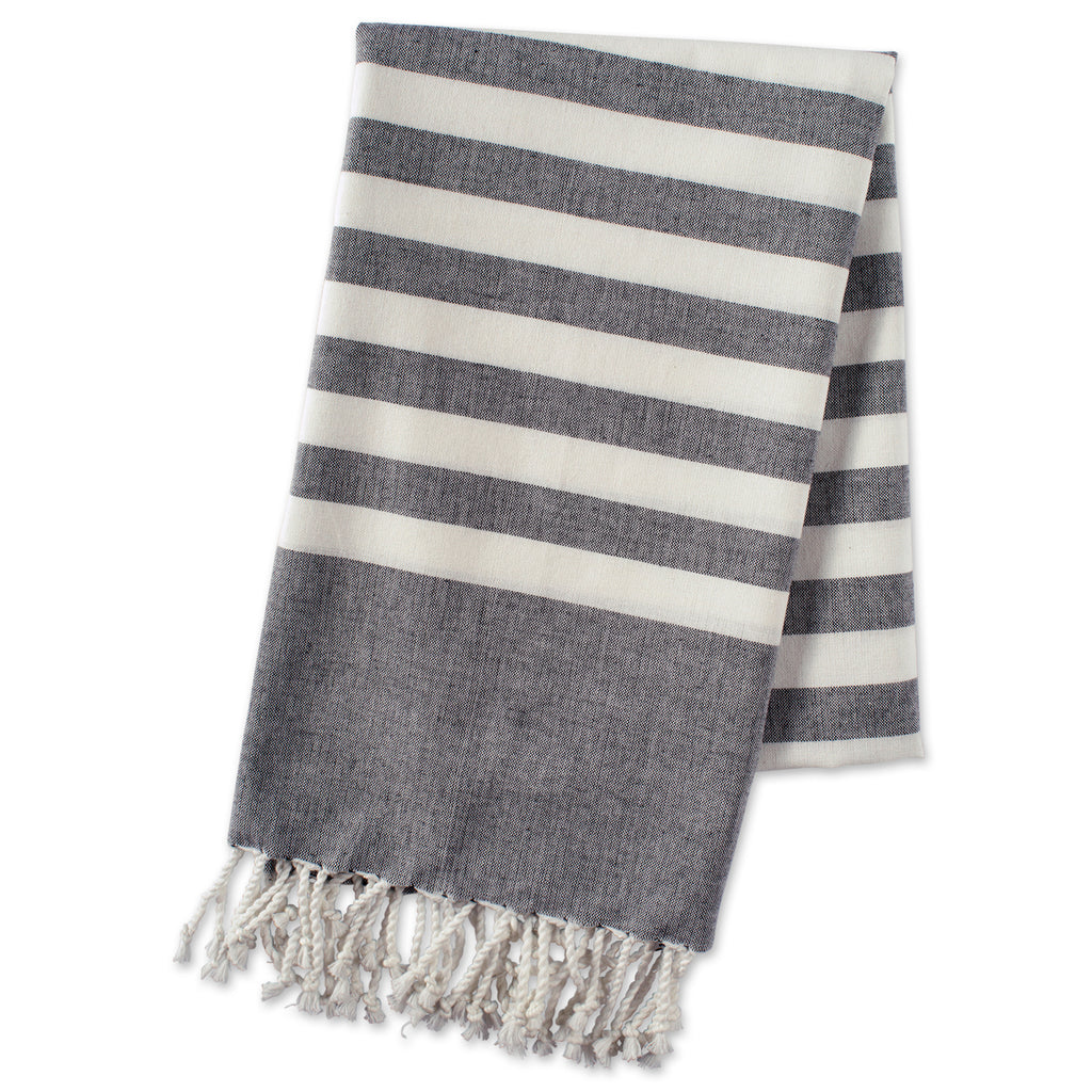 Black 1 Inch Stripe Fouta Towel