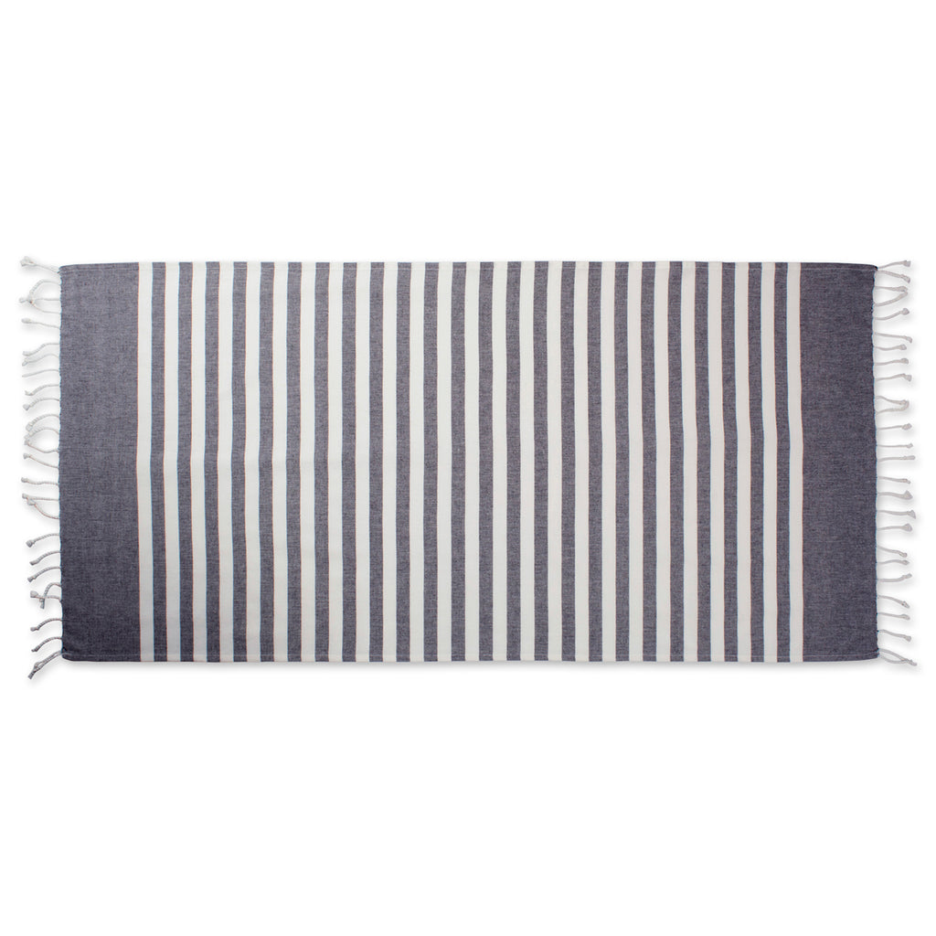 Black 1 Inch Stripe Fouta Towel