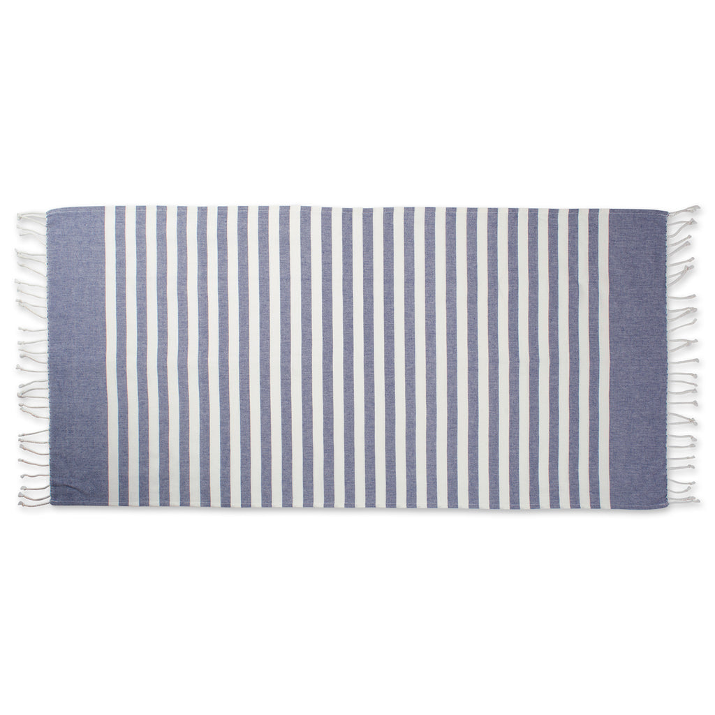 DII Nautical Blue 1 Inch Stripe Fouta Towel