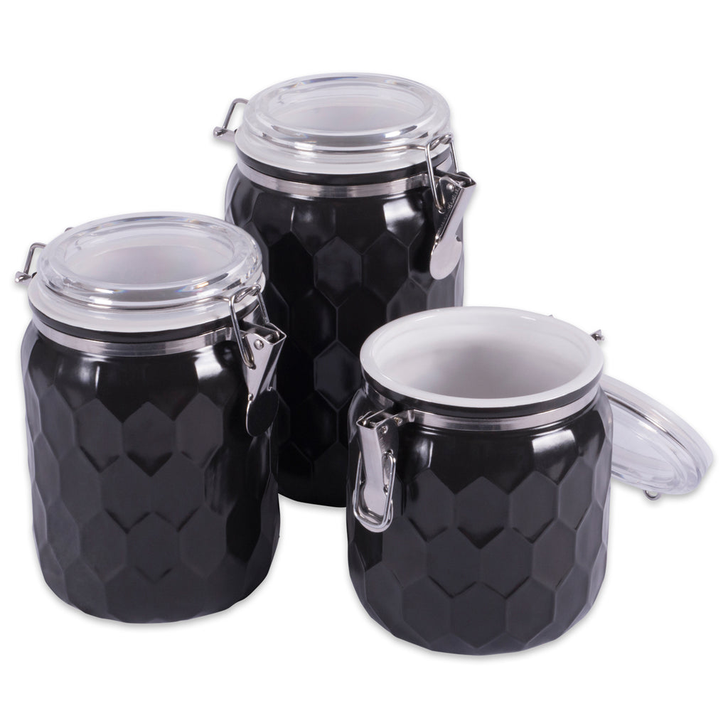Black Honeycomb Canister With Clamp Lock Lid Set/3