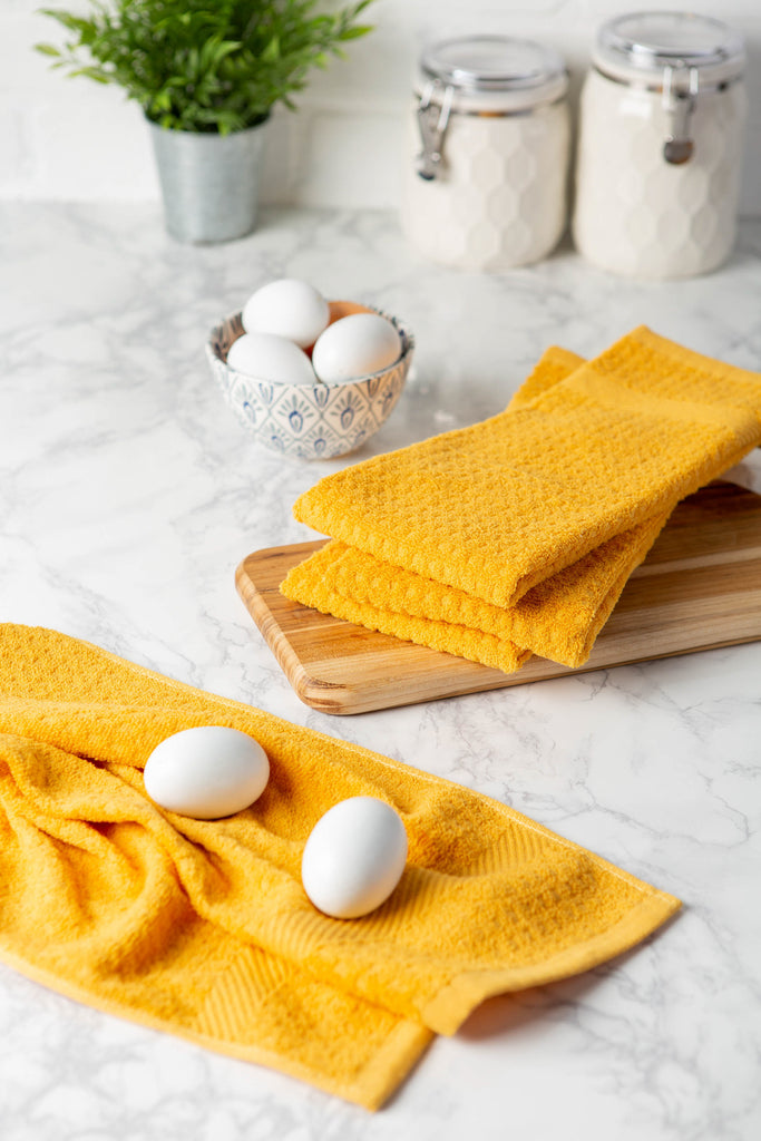 DII Solid Mustard Waffle Terry Dishtowel Set of 4