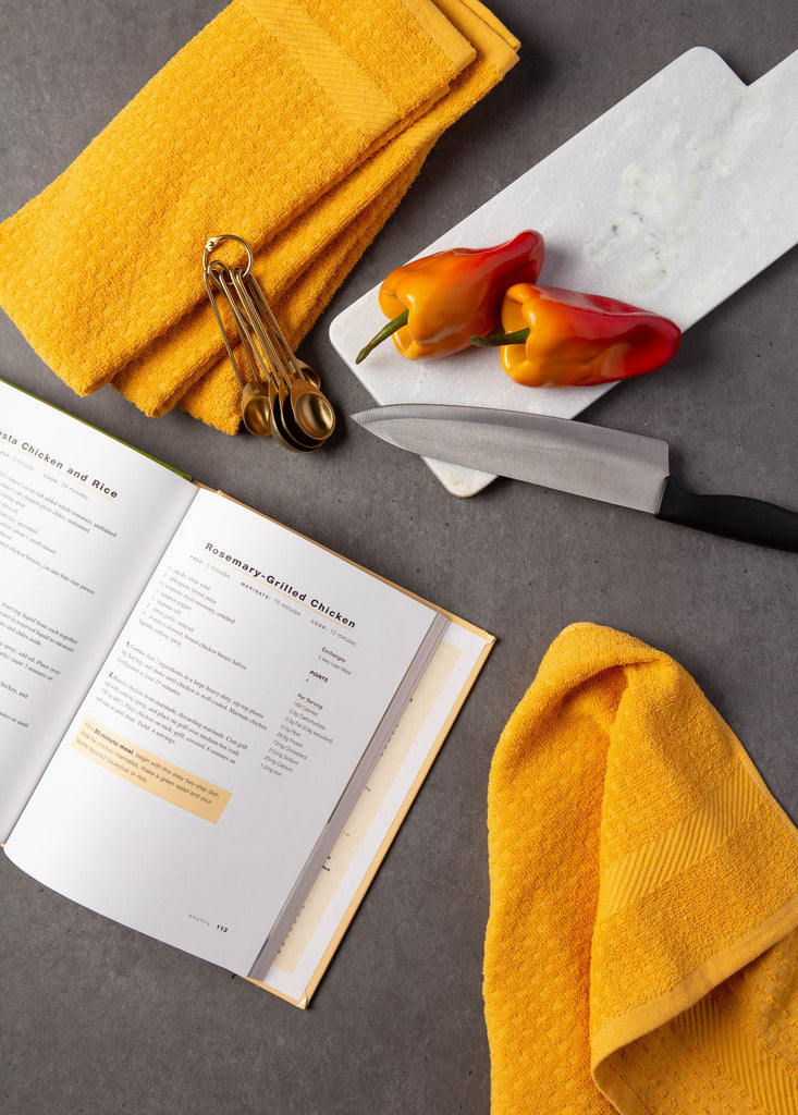 DII Solid Mustard Waffle Terry Dishtowel Set of 4