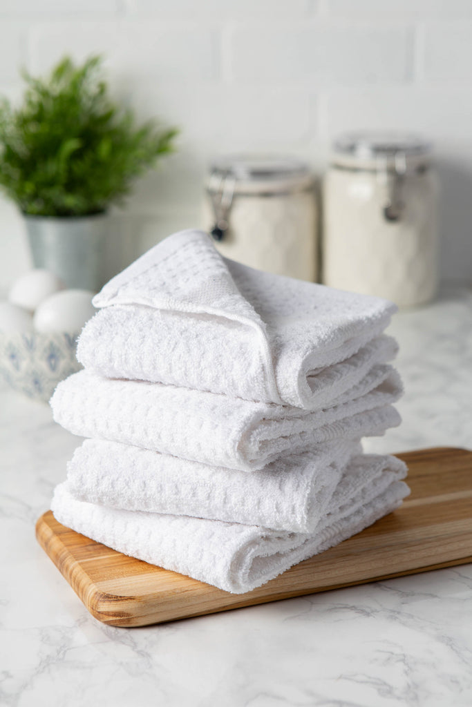 DII Solid White Waffle Terry Dishtowel Set of 4