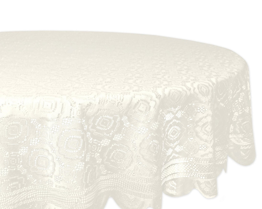 Cream Vintage Polyester Lace Tablecloth 63 Round