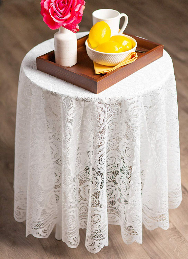 DII Cream Vintage Polyester Lace Tablecloth 63 Round