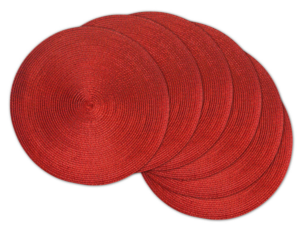 Metallic Red Round Pp Woven Placemat Set/6
