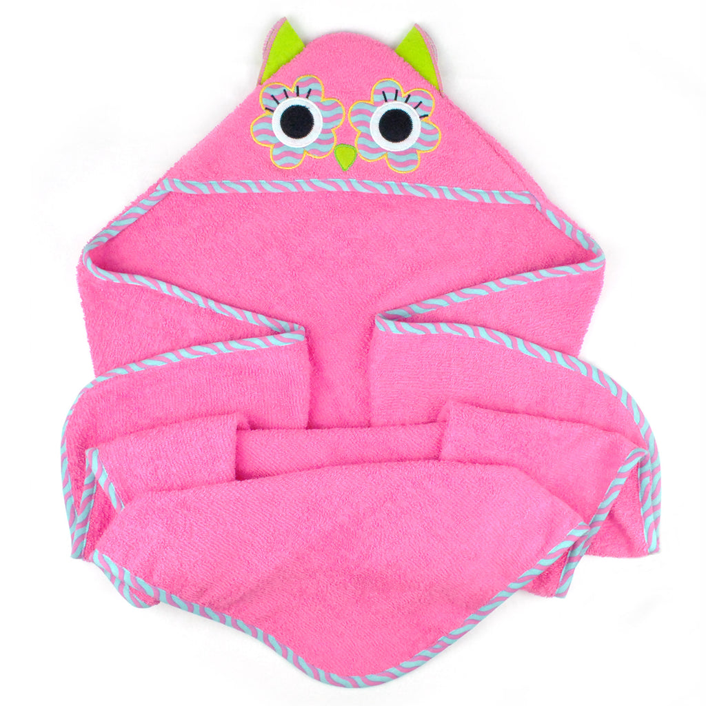 Kids Hooded Towel Pink Owl