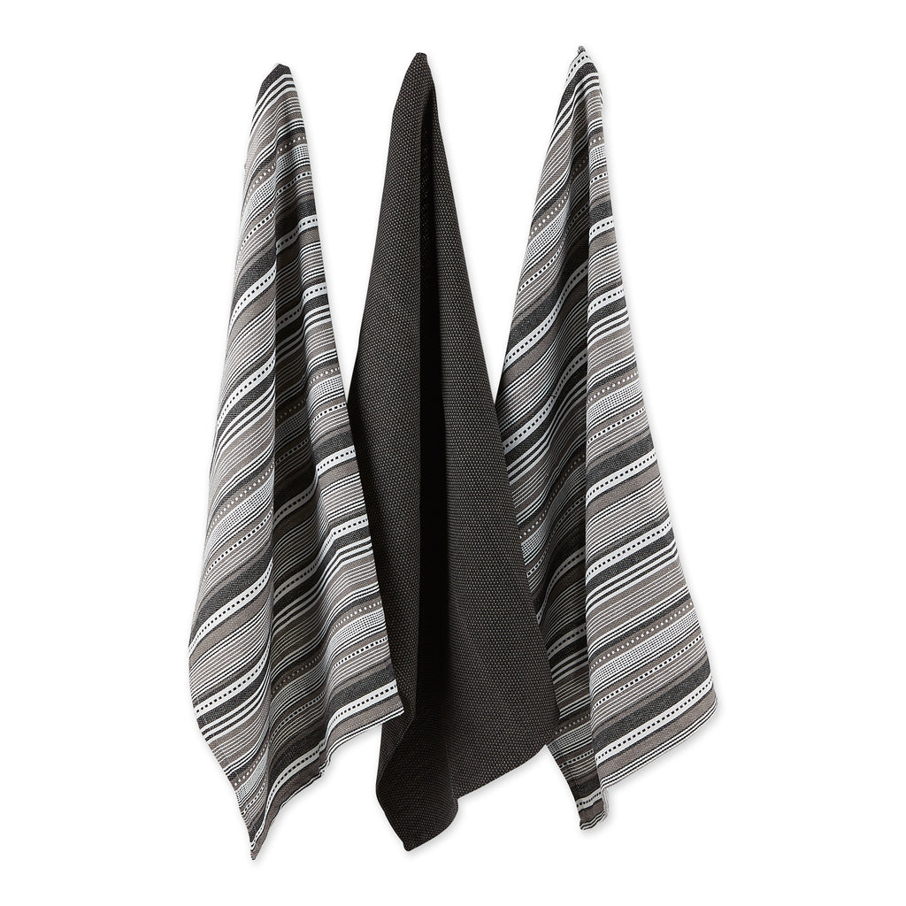 DII Black Urban Stripe Dishtowel Set of 3