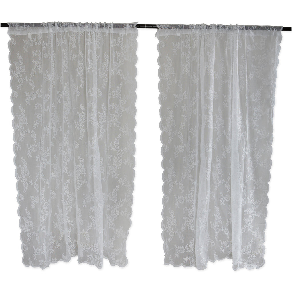 White Flower Blossom Lace Window Curtain 50x63 Set/2