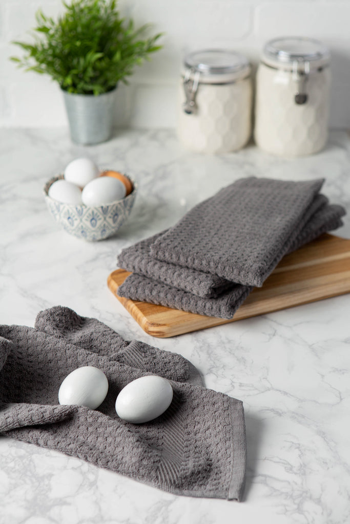 DII Solid Gray Waffle Terry Dishtowel Set of 4