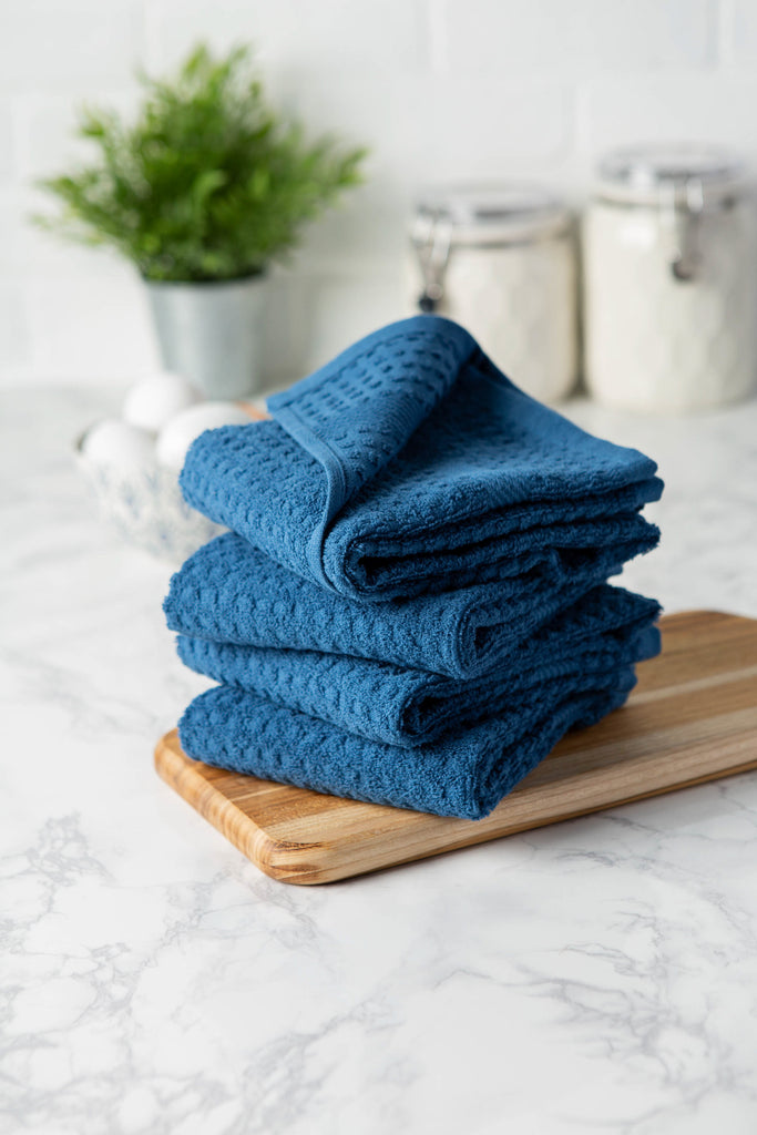 DII Solid Blue Waffle Terry Dishtowel Set of 4