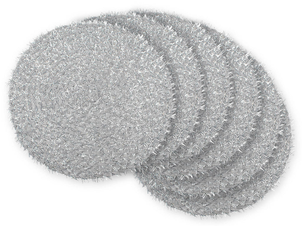 Silver Round Pp Woven Tinsel Placemat Set/6