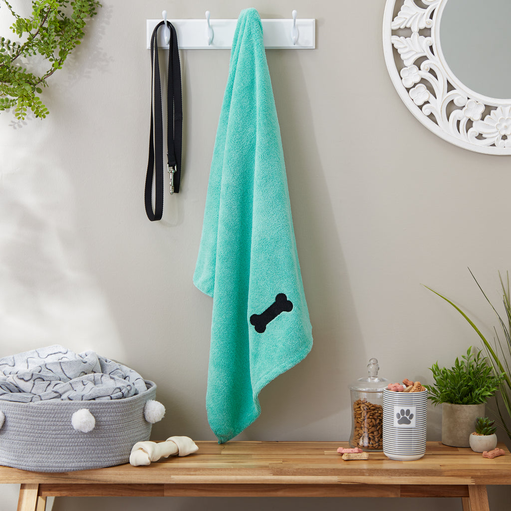 Green Embroidered Bone Pet Towel