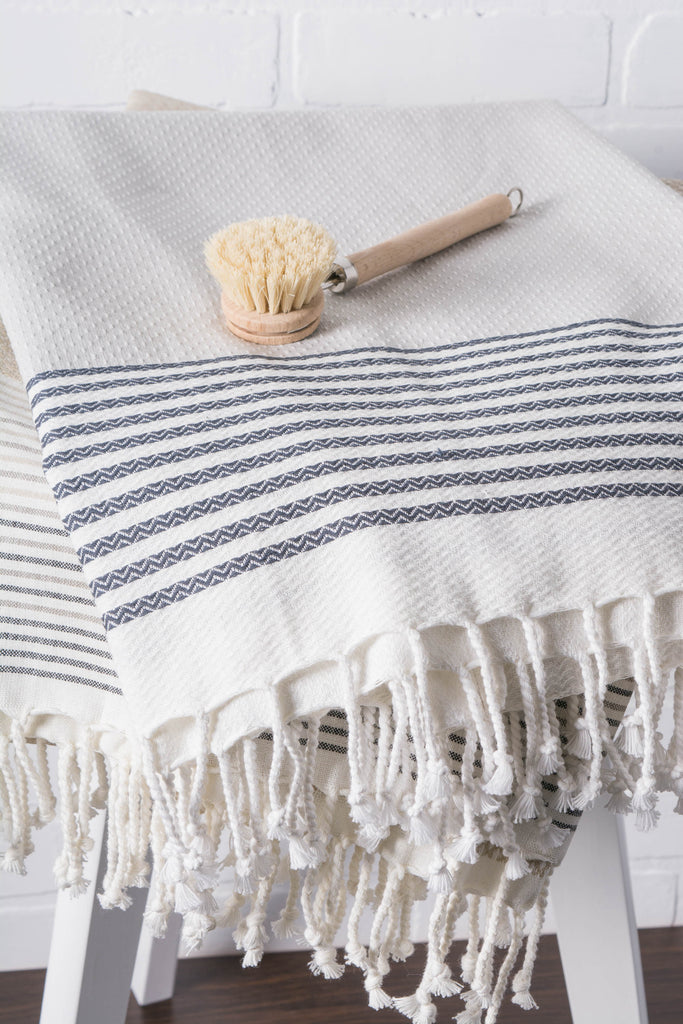 DII Navy Stitched Stripe Fouta Towel