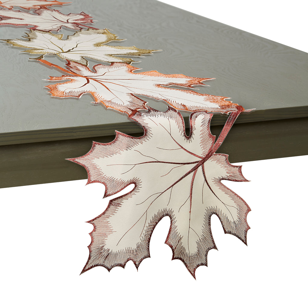 Embroidered Maple Leaves Table Runner, 14x60"