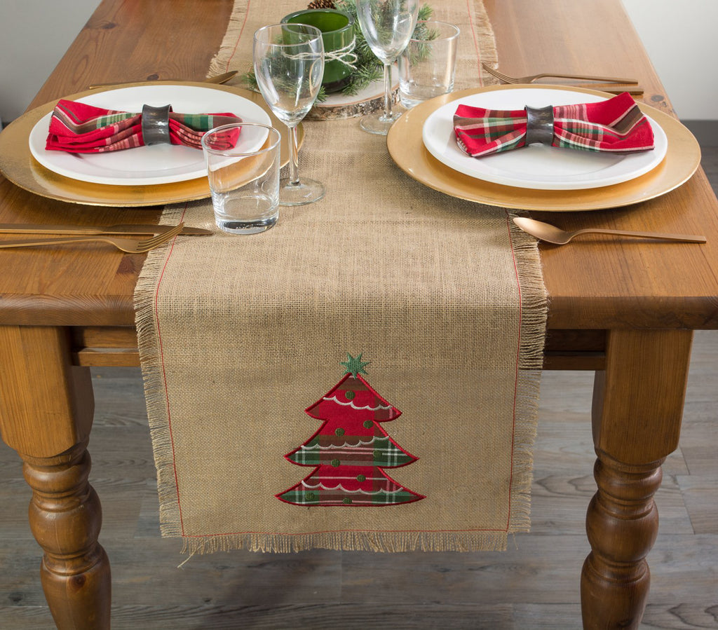 DII Embroidered Tree Burlap Table Runner, 14x72"