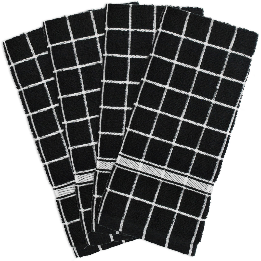 Black Solid Windowpane Terry Dishtowel Set/4
