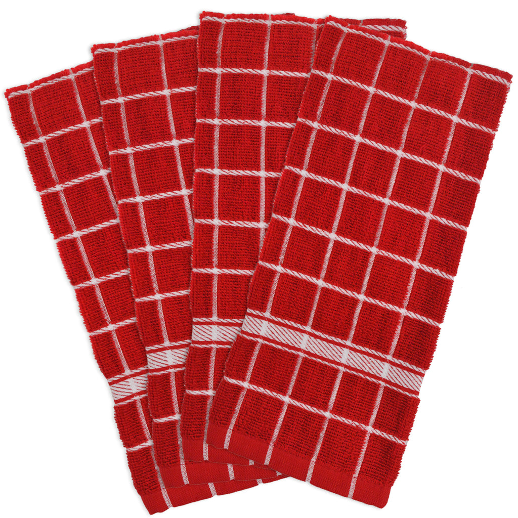 Red Solid Windowpane Terry Dishtowel Set/4