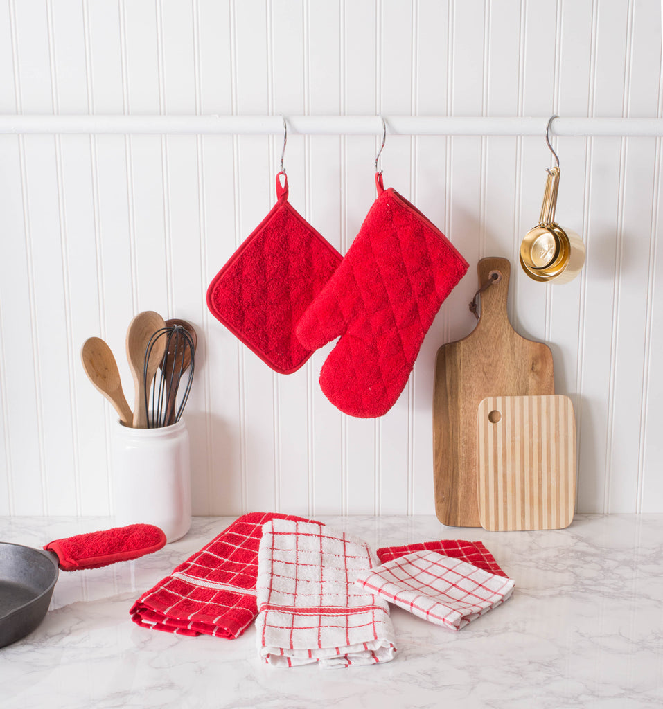 DII Red Solid Windowpane Terry Dishtowel Set of 4