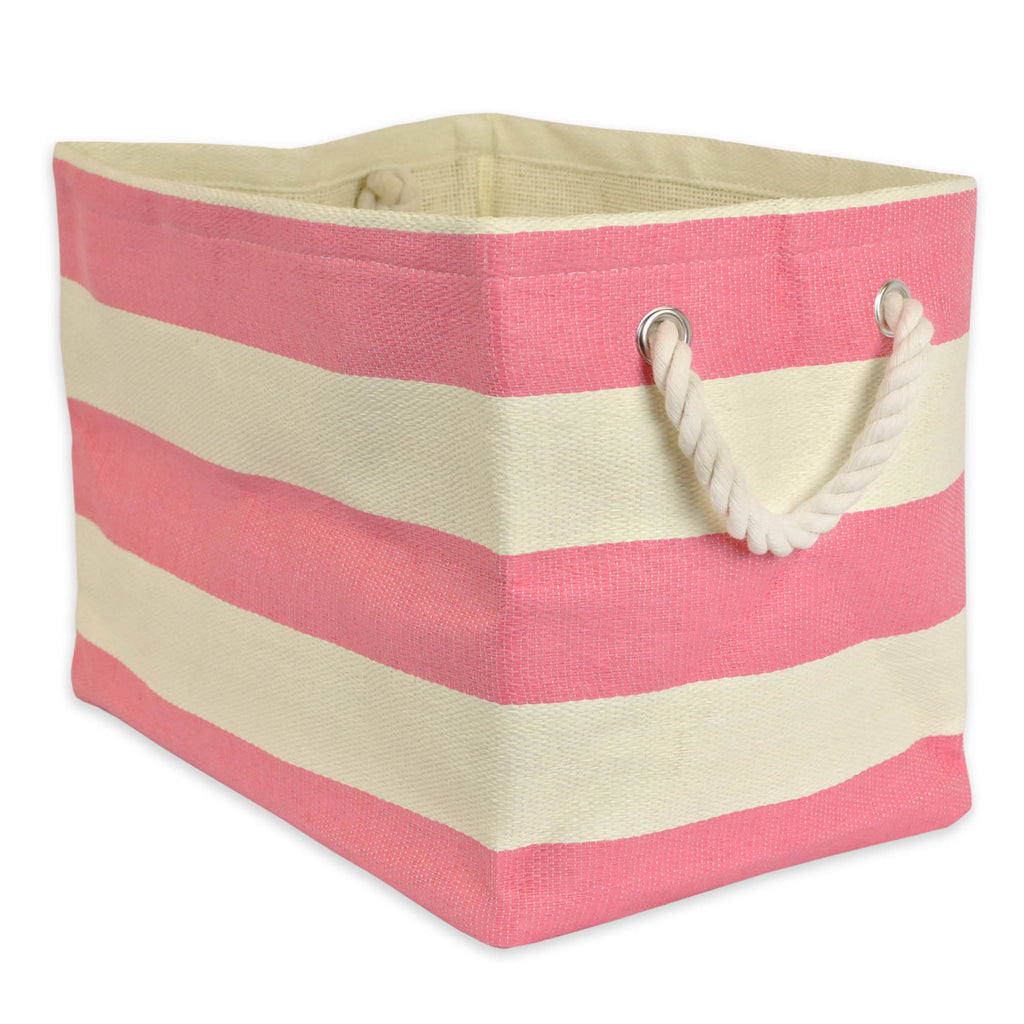 Paper Bin Stripe Pink Rectangle Medium 15x10x12