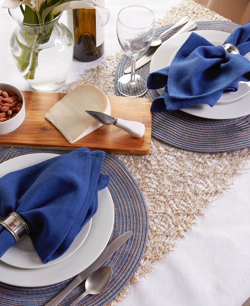 DII Variegated Blue Round Polypropylene Woven Placemat Set of 6