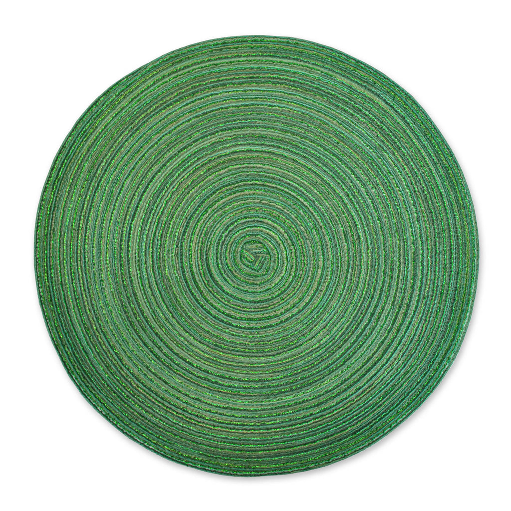 DII Variegated Green Lurex Round Polypropylene Woven Placemat Set of 6