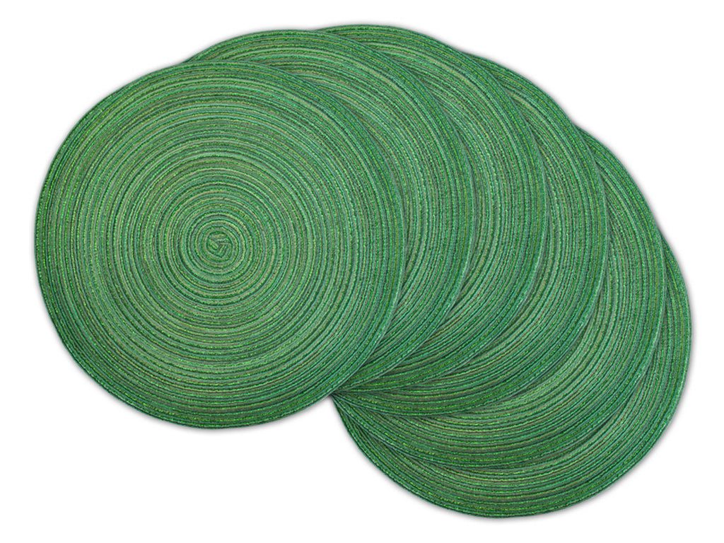 Variegated Green Lurex Round Pp Woven Placemat Set/6