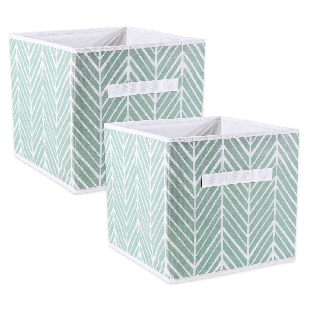Nonwoven Polyester Cube Herringbone Mint Square 11x11x11 Set/2