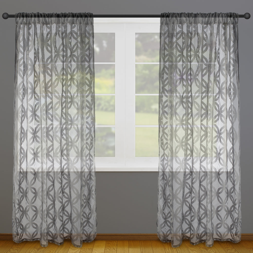 DII Gray Lace Circle Window Curtain Set of 2