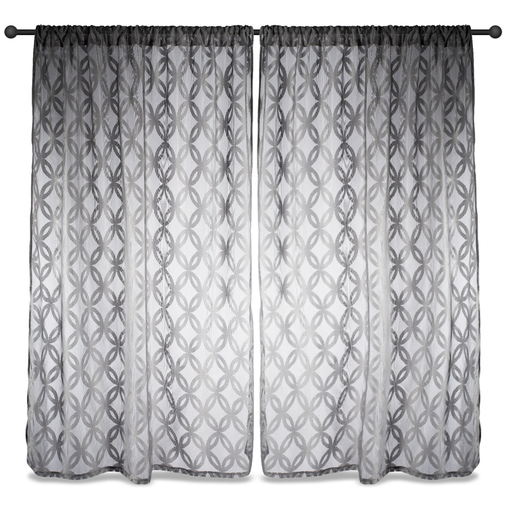DII Gray Lace Circle Window Curtain Set of 2