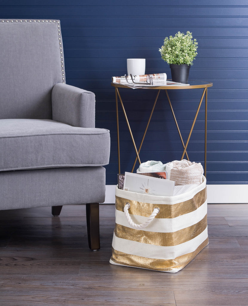 Paper Basket Stripe Gold Rectangle Medium