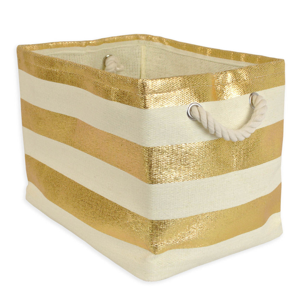 Paper Basket Stripe Gold Rectangle Medium 15x14x10