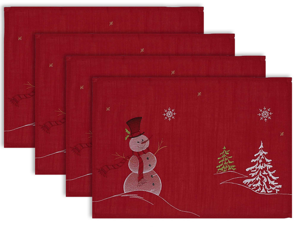 Embroidered Snowman Placemat Set/4