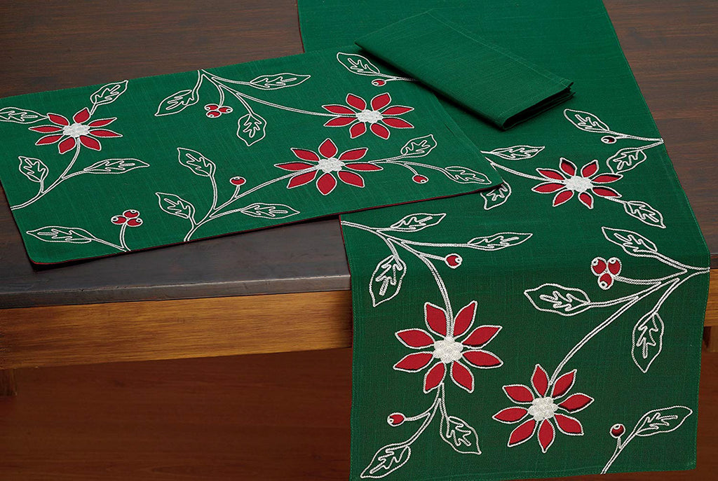 DII Table Runner Embroidered Poinsetta, 14x70"