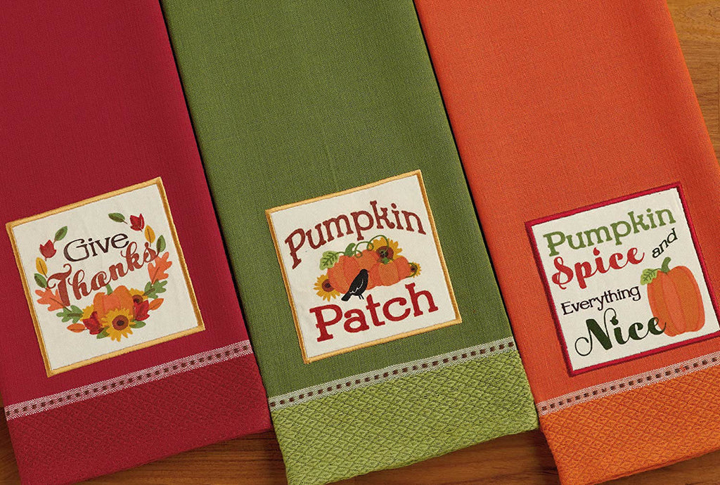 Country Pumpkin Embroidered Dishtowel Set of 3