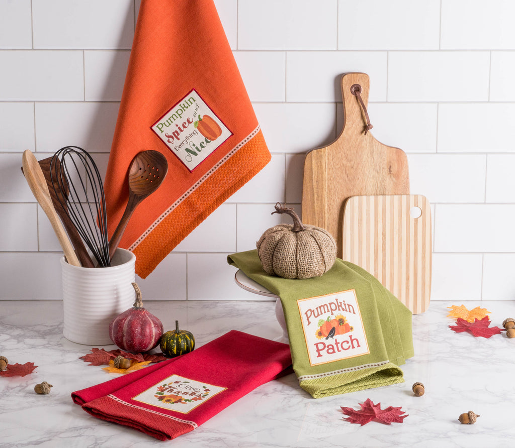 Country Pumpkin Embroidered Dishtowel Set of 3