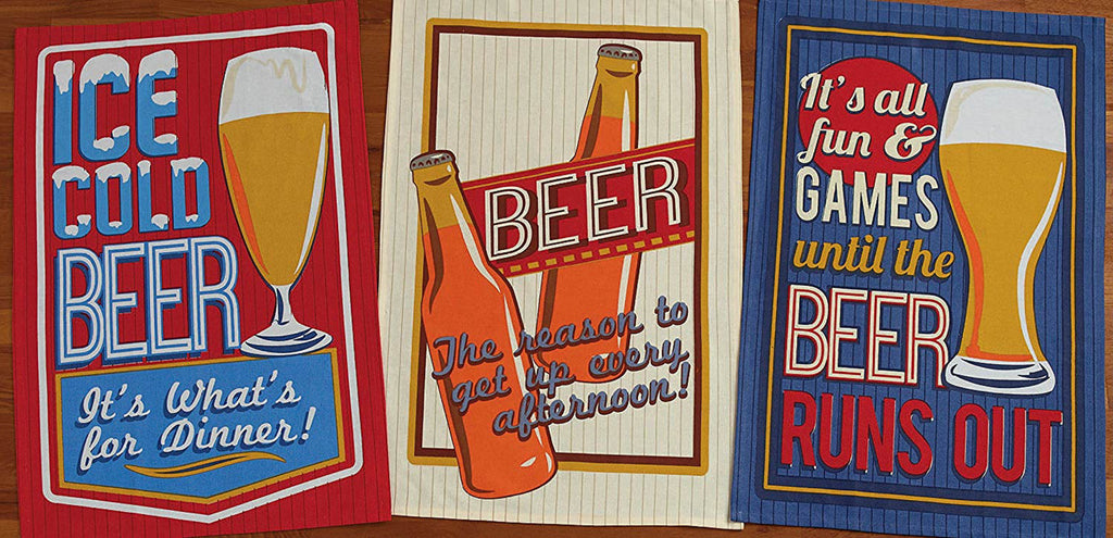 Retro Beer Print Dishtowel Set of 3
