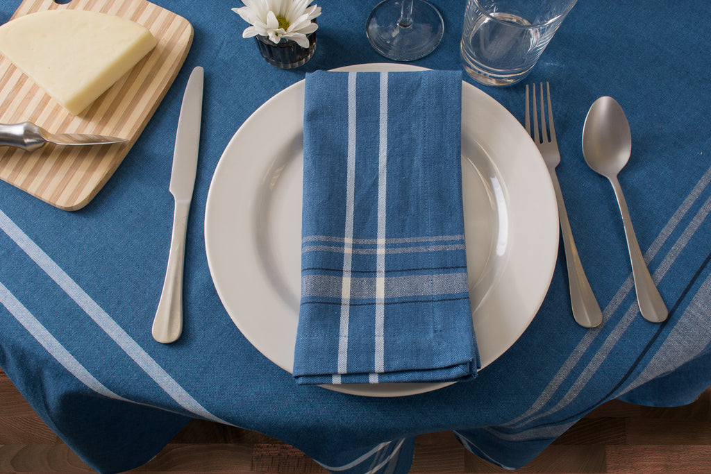 Blue Chambray French Stripe Tablecloth 60x84