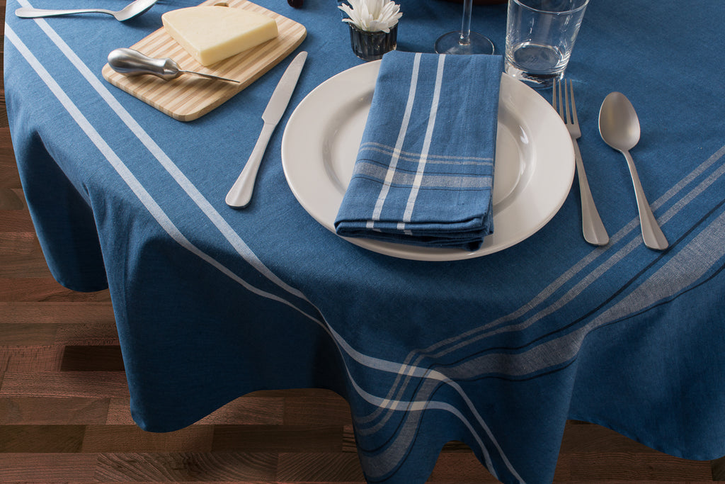 Blue Chambray French Stripe Tablecloth 60x84